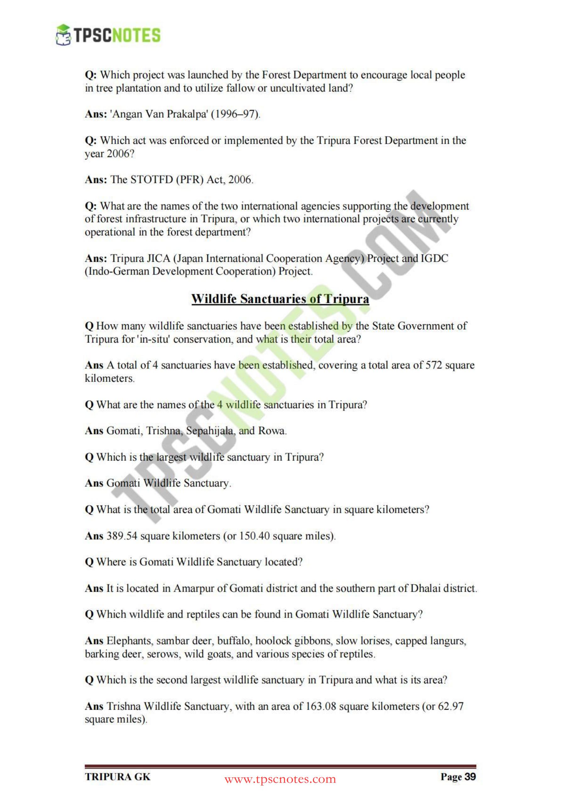 Tripura Forester Forest Guard English study material sample